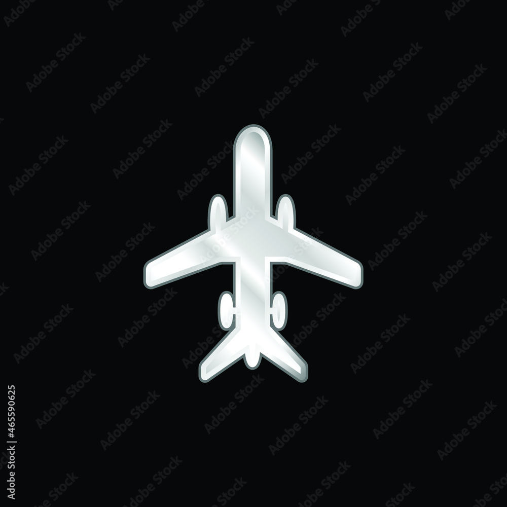 Airplane With Wheels silver plated metallic icon Airplane With Wheels silver plated metallic icon