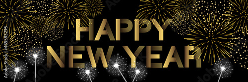 Bannière représentant les fêtes nocturnes pour une bonne nouvelle année avec des feux d’artifices et des cierges magiques - Texte anglais.