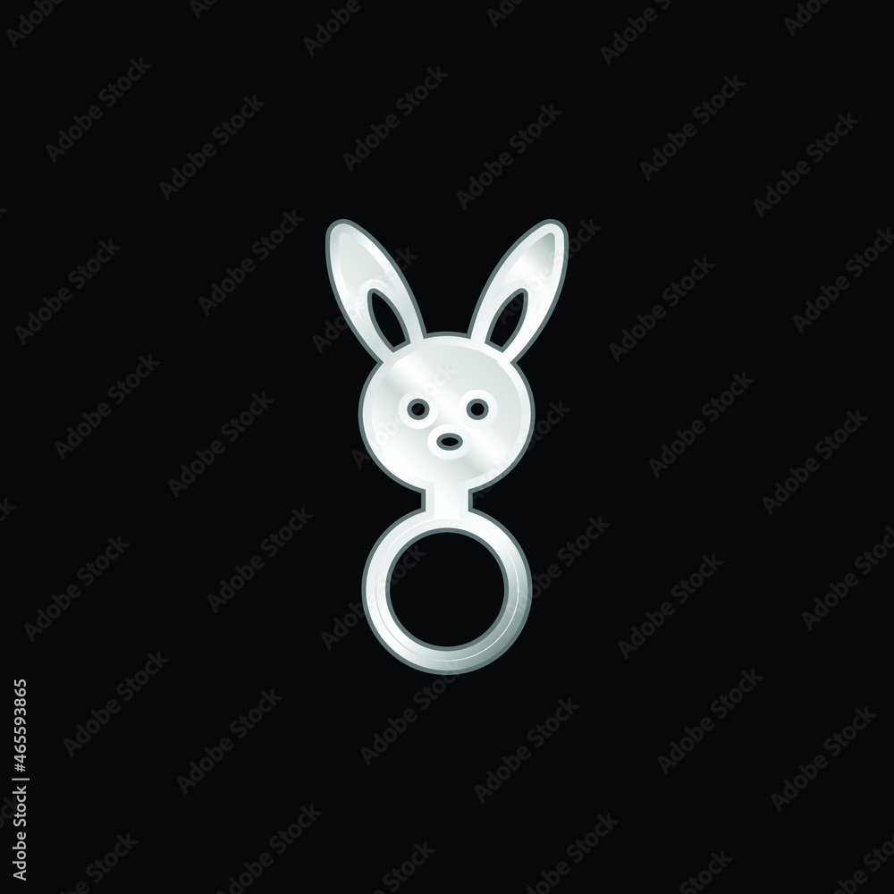 Obraz premium Baby Rattle With Bunny Head Shape silver plated metallic icon