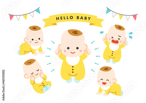 赤ちゃんの様々なポーズのカラーイラストセット