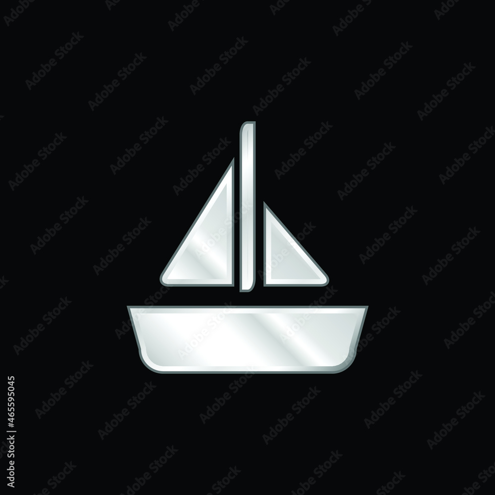 Boat With A Sail silver plated metallic icon Boat With A Sail silver plated metallic icon