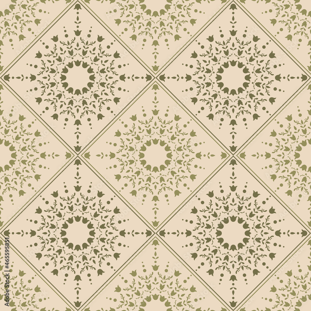 Seamless vector mandala pattern. Endless boho ethnic background with floral motif design.