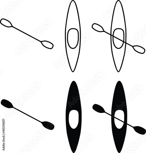 Simple Kayak and Paddle Clipart Set - Outline and Silhouette
