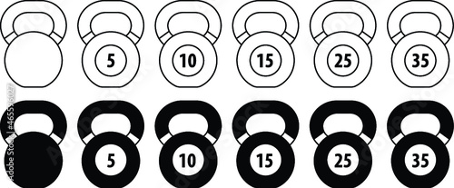 Kettlebell Weights with Numbers Clipart Set - Outline and Silhouette