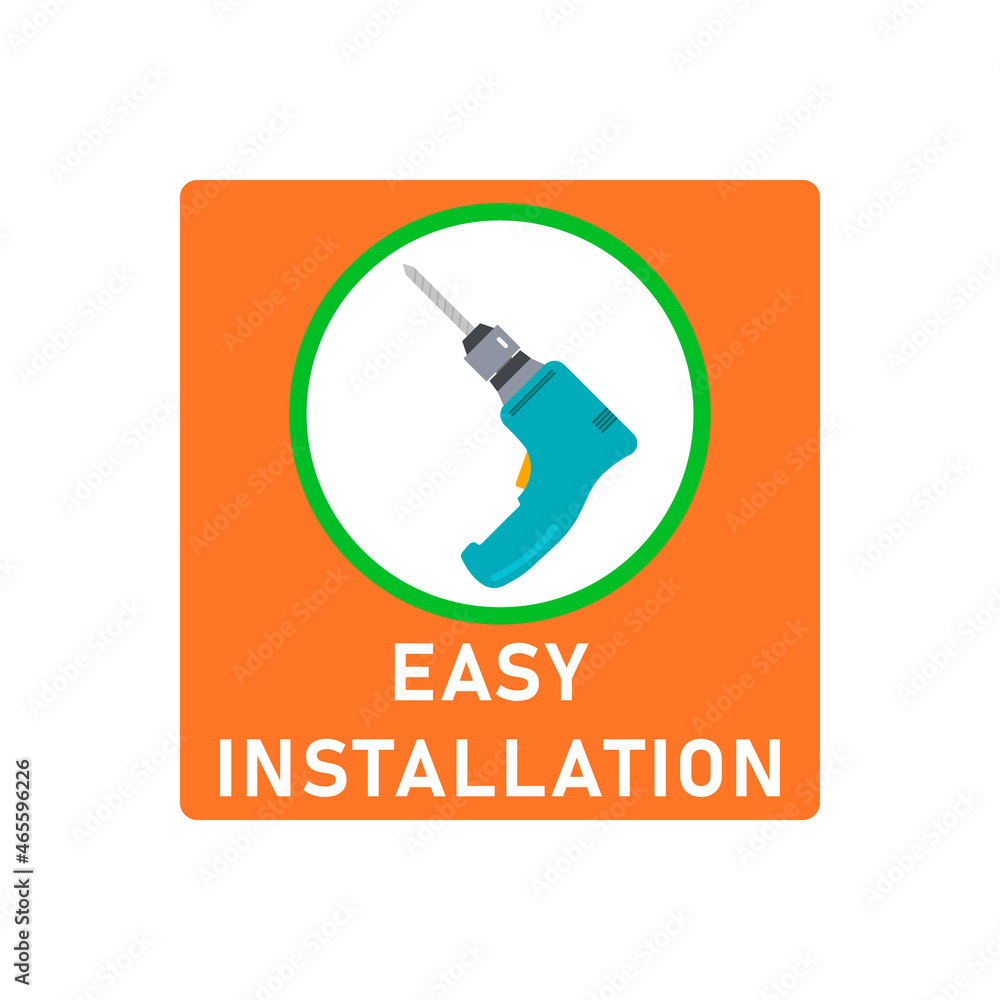 Easy simple installation icon with power drill symbol in circle. Round ...