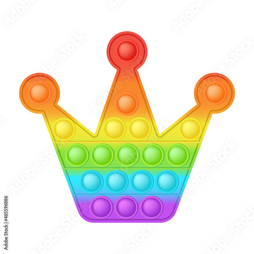 Popit figure crown as a fashionable silicon toy for fidgets. Addictive anti stress toy in bright rainbow colors. Bubble anxiety developing pop it toys for kids. Vector illustration isolated on white. photo
