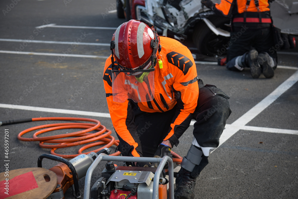 intervention of firefighters on a road accident intervention of firefighters on a road accident