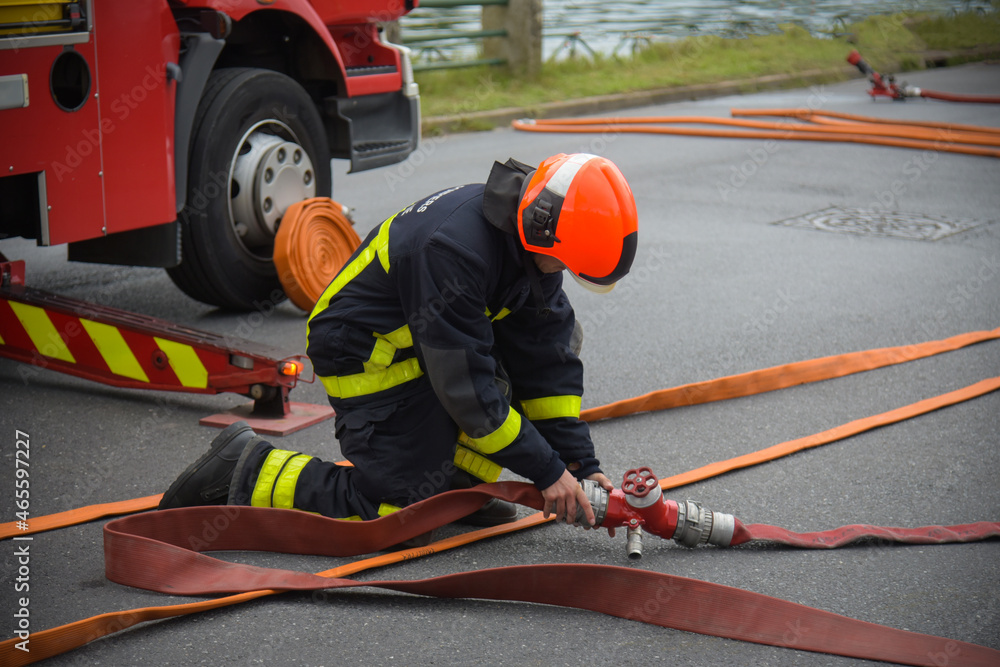 firefighter in action during a training in france firefighter in action during a training in france