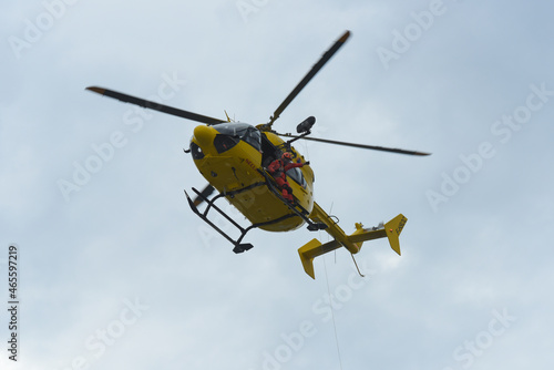 firefighters evacuating a casualty by helicopter during a training