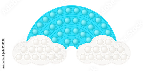 Popit rainbow shape as a fashionable silicon toy for fidgets. Addictive anti stress toy in bright rainbow colors. Bubble anxiety developing pop it toys for kids. Vector illustration isolated on white.