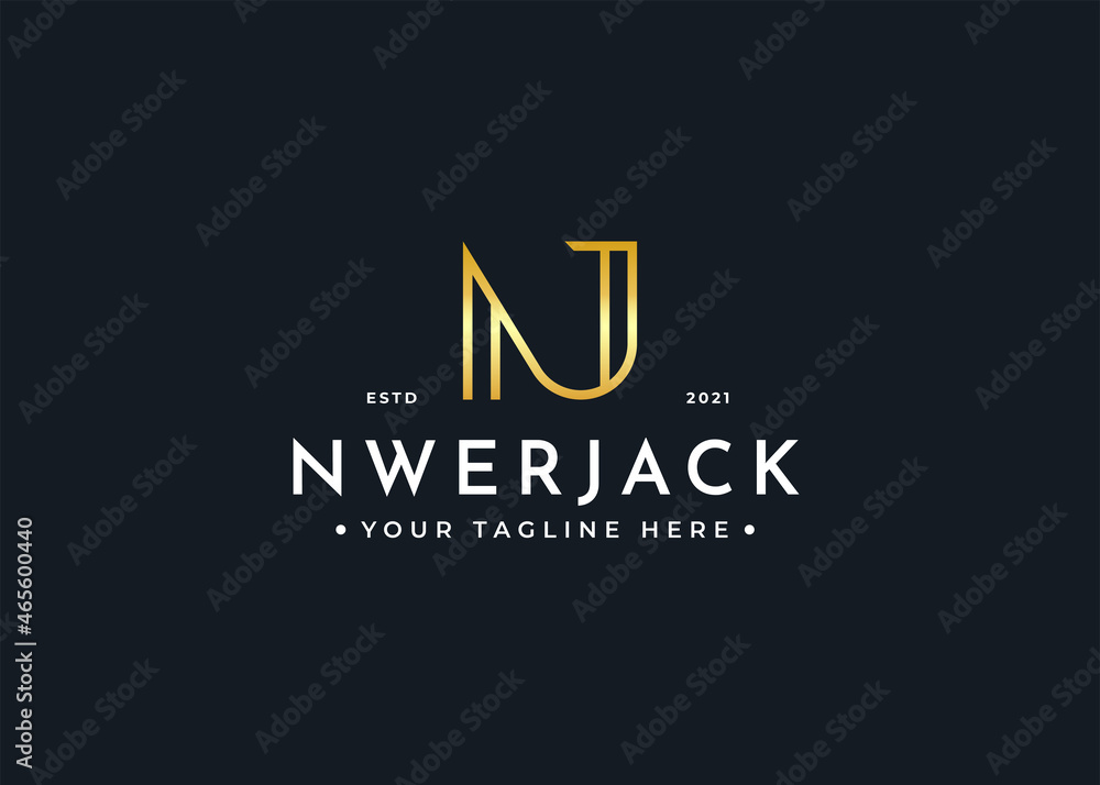 Minimalist letter N J luxury logo design template