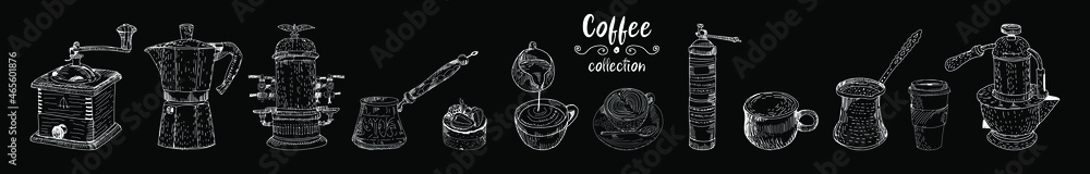 Coffee Hand Drawn Collection. Vector Sketch Illustration Set With Turk ...