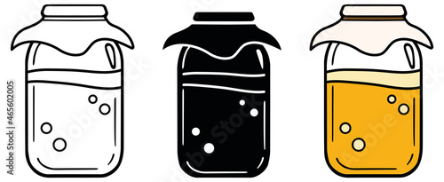 Kombucha Jar Clipart Set - Outline, Silhouette and Color