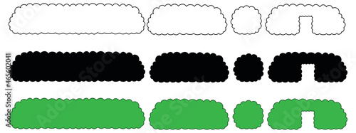 Rounded Hedge Shrub or Bush Clipart Set - Outline, Silhouette and Color	

