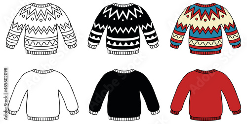 Christmas Sweater Clipart Set - Outline, Silhouette and Color