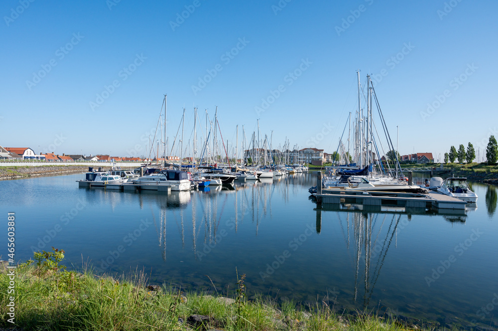 Fototapeta premium View on yacht harbour in Wemeldinge, Zeeland, Netherlands