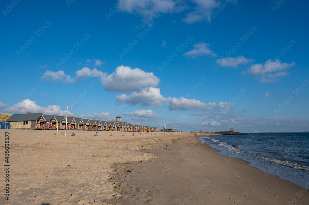 View on white sandy beach, dunes and water of North sea between Vlissingen en Domburg, Zeeland, Netherlands View on white sandy beach, dunes and water of North sea between Vlissingen en Domburg, Zeeland, Netherlands