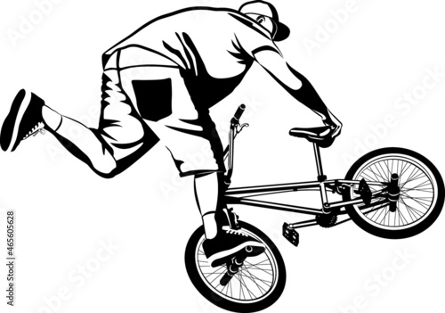 man on BMX bike - black and white vector illustration