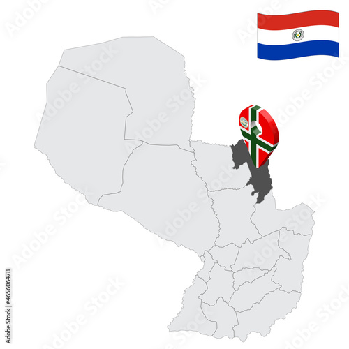 Location Amambay Department on map Paraguay. 3d location sign similar to the flag of Amambay. Quality map  with  provinces Republic of Paraguay for your design. EPS10 photo