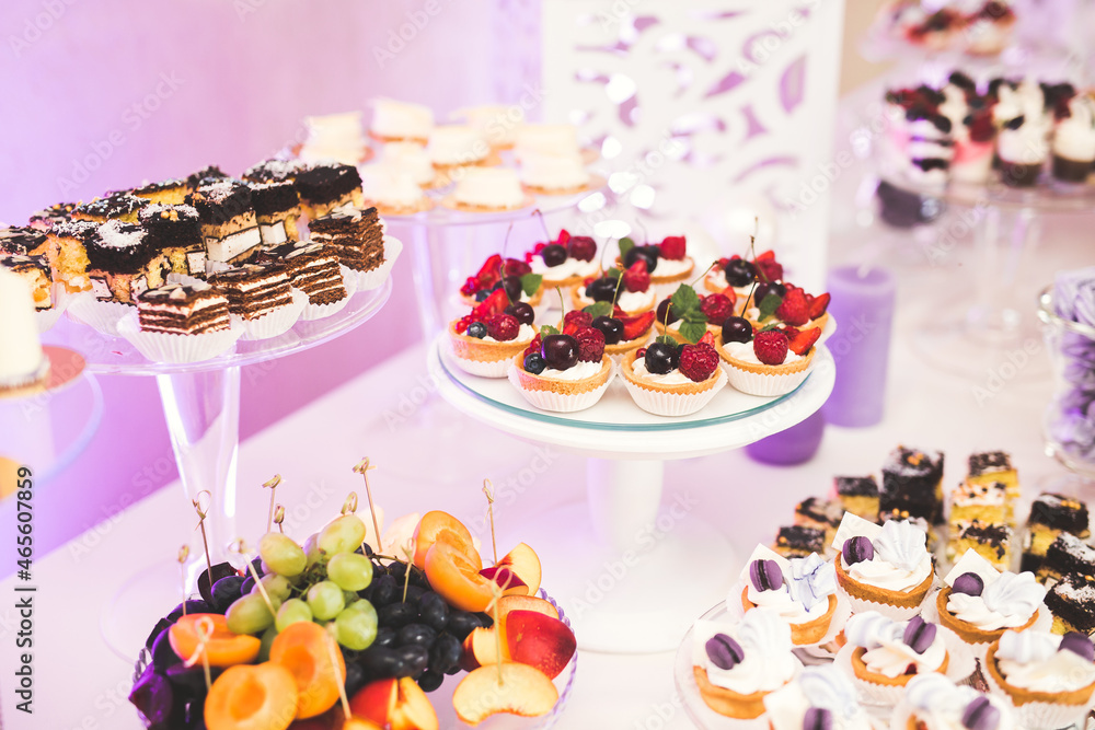 Buffet with a variety of delicious sweets, food ideas, celebration