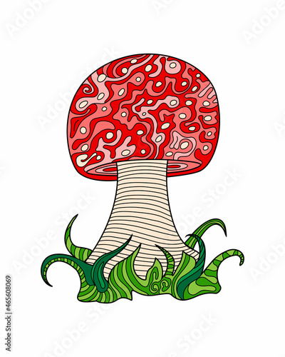 Hand sketches of doodles of mushrooms. Vector sketches of autumn forest plants. Design element for print, label, logo, packaging, template, badge, book, coloring book.