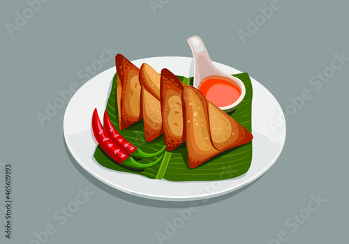Vector illustration of Samosa-Indian snack, crispy flaky samosa is the perfect appetizer for any celebration ,isolated.