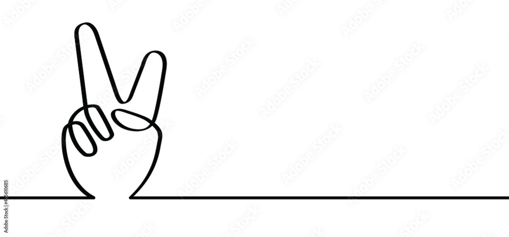 Obraz premium Victory sgn language peace. V finger for freedom. Peace day symbol. Vector icon or pictogram. Hand gesture line art. Knot, ribbon on index your fingers, 