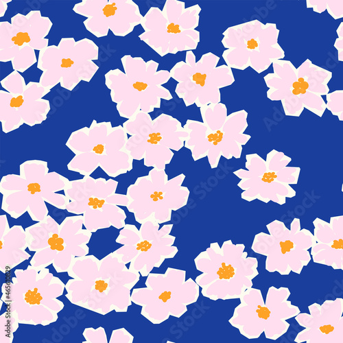 Vector floral seamless pattern. Abstract stylized flower silhouettes, hand drawn digital illustration. Botanical fabric design, surface design