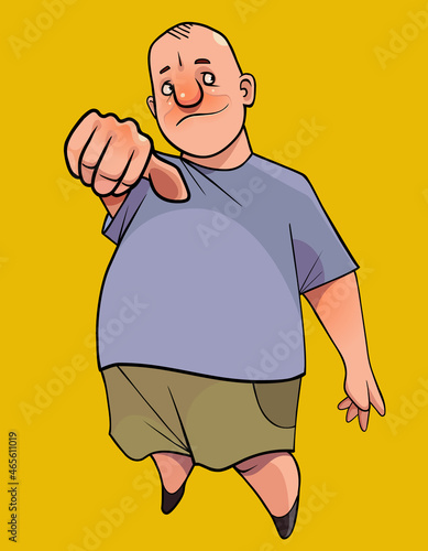funny cartoon fat guy showing dislike gesture