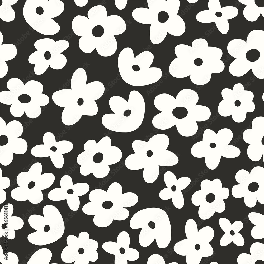 Monochrome abstract seamless pattern. Black and white botanical illustration. Hand drawn stylized flower silhouettes, digital art Monochrome abstract seamless pattern. Black and white botanical illustration. Hand drawn stylized flower silhouettes, digital art