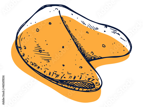 Vector hand drawn chinese fortune cookies isolated on white backgrounds. Food illustration. Crisp cookie with a blank piece of paper inside. For print, web, design, decor, logo.