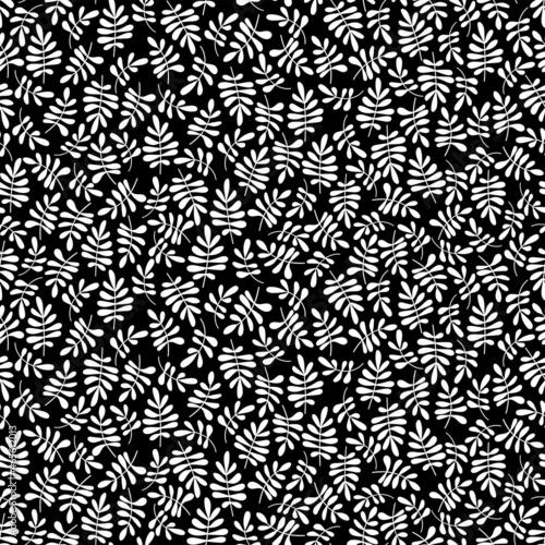 Monochrome abstract seamless pattern. Black and white botanical illustration. Hand drawn stylized flower silhouettes, digital art