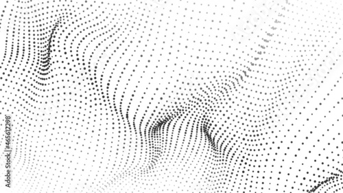 Wave of moving dots. Abstract white background. Vector 3d illustration.