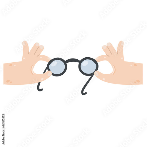 Hand hold eyeglasses. Vision problems. Myopia disease. Shortsightedness concept.