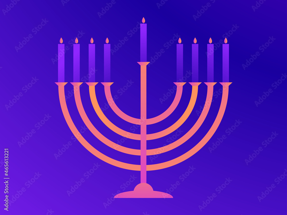 Happy Hanukkah. Menorah with nine candle. Jewish festival greeting card. Design for invitation flyers, brochures and promotional items. Vector illustration Happy Hanukkah. Menorah with nine candle. Jewish festival greeting card. Design for invitation flyers, brochures and promotional items. Vector illustration
