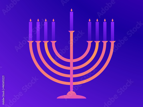 Happy Hanukkah. Menorah with nine candle. Jewish festival greeting card. Design for invitation flyers, brochures and promotional items. Vector illustration