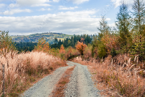 Fototapeta Naklejka Na Ścianę i Meble -  AUTUMN VIEW FROM THE MOUNTAIN TRAIL LEADING TO THE TOP