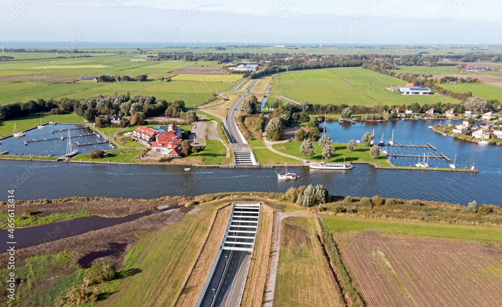 Aerial from aquaduct Galamadammen in Friesland the Netherlands