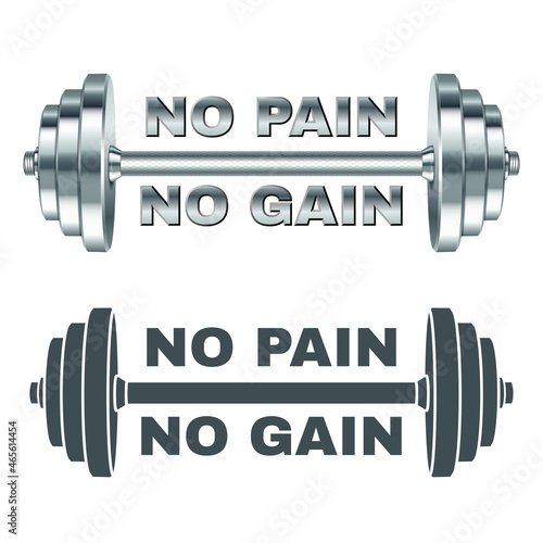 Barbell and inspirational lettering No pain - no gain.