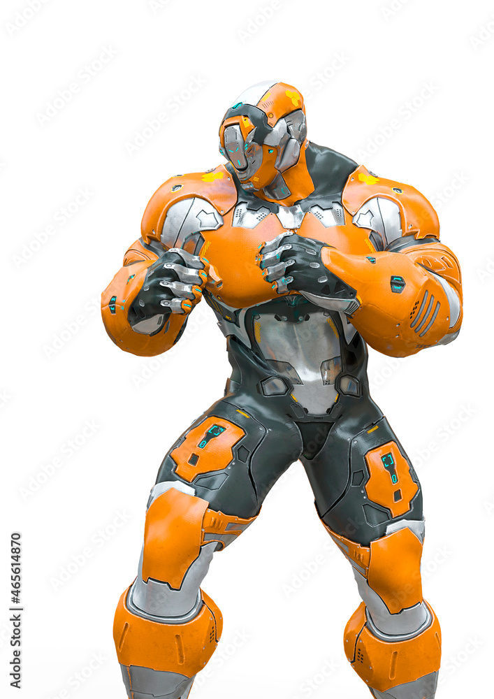 futuristic astronaut is ready for fight in white background futuristic astronaut is ready for fight in white background