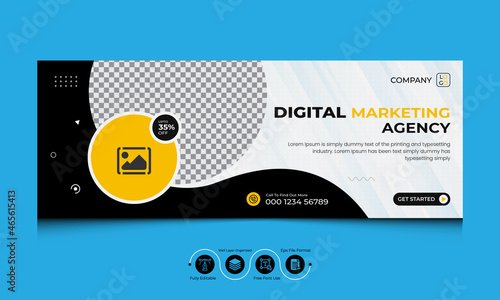 Business Digital Marketing Web Banner, Corporate Facebook Cover Template, Social Media FB Timeline Banners Design