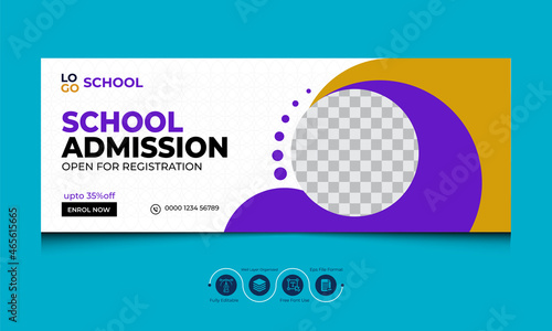 School Education Admission Facebook Cover Template, School Admission Facebook Timeline Cover And Web Template, Creative Online School Social Media Banner Design