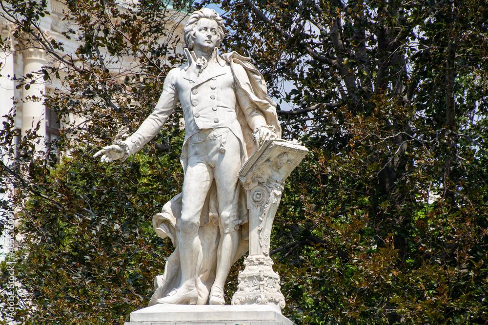 Vienna, Austria, July 24, 2021. The Mozart Monument is a monument in the Burggarten in the Innere Stadt district of Vienna