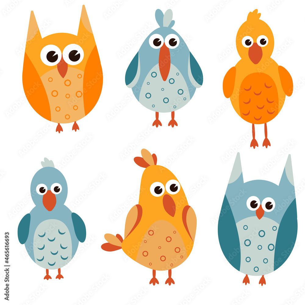 set of cute cartoon colored birds in hand drawn style raster illustration. lovely baby pictures for decor set of cute cartoon colored birds in hand drawn style raster illustration. lovely baby pictures for decor