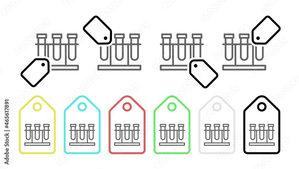 Test, flasks vector icon in tag set illustration for ui and ux, website or mobile application