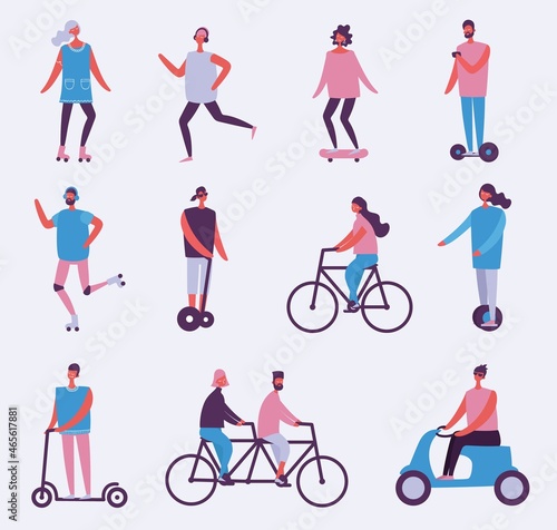 Concept of young people walking, running and jumping in the park. Stylish modern vector illustration card with happy male and female teenagers