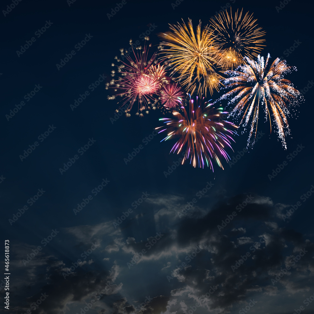 Holiday background  with fireworks in sky