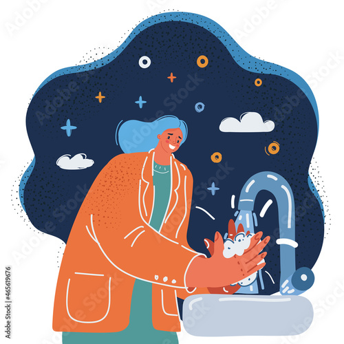 Hands washing with soap under tap, vector image