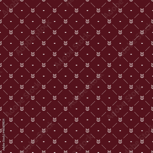 Harp royal classic musical vector seamless pattern on dark red luxury background. Retro traditional textile fashion backdrop.
