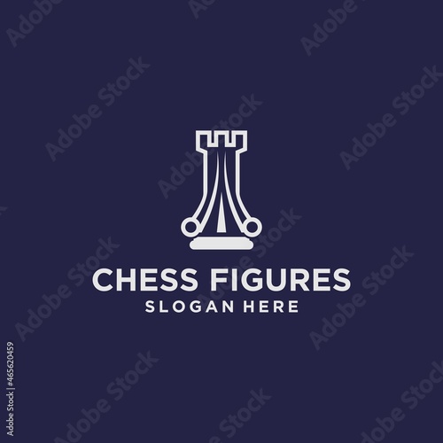 Chess king design, chess piece icon. board game, isolated on blue and white background, modern chess logo